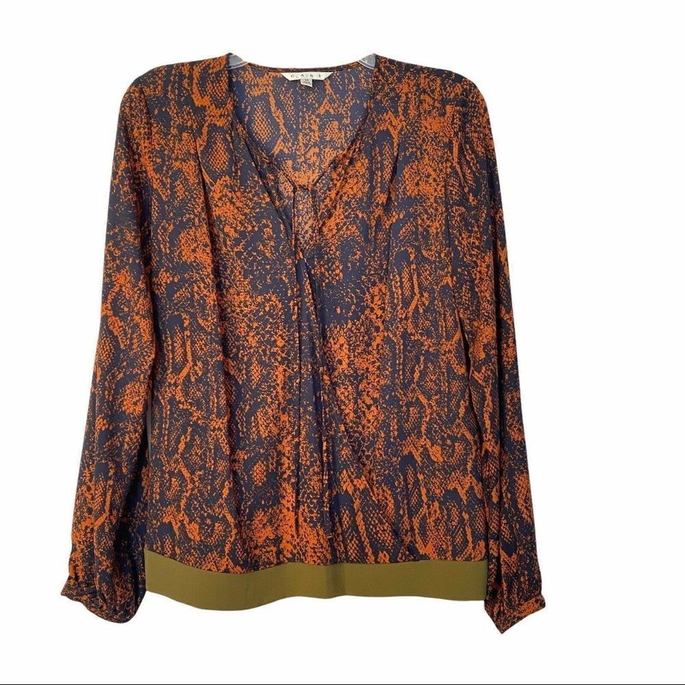 Cabi Navy Rustsnake Print Border Wrap Blouse Top … - image 2